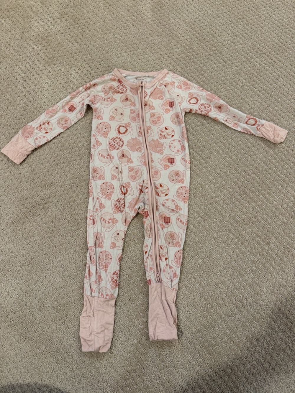 Pink Printed Zip-Front Kids Footie Pajama